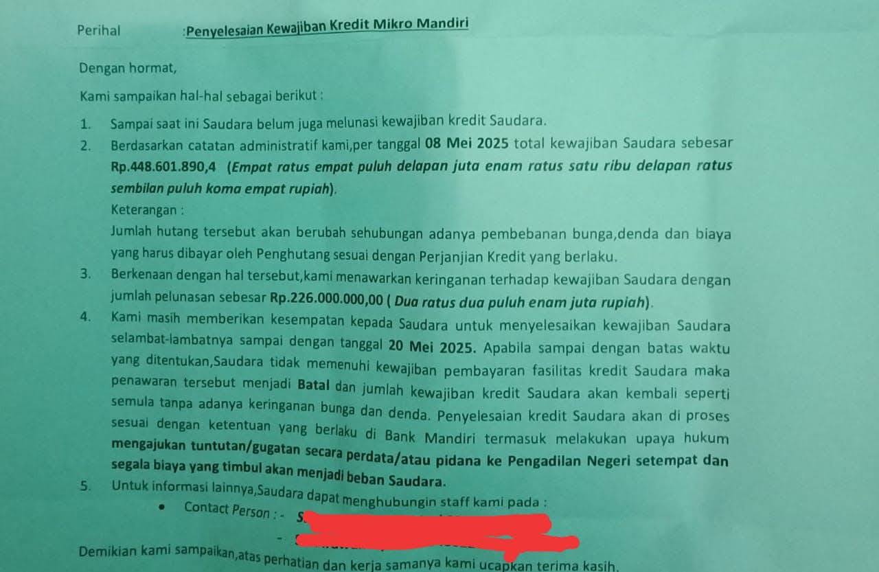 Terima Surat Somasi dari bank Mandiri