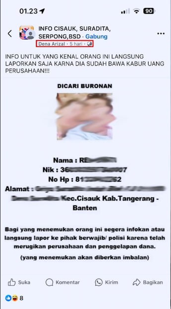 pinjol sebar data di fb grup