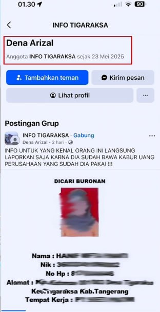 teror pinjol di facebook
